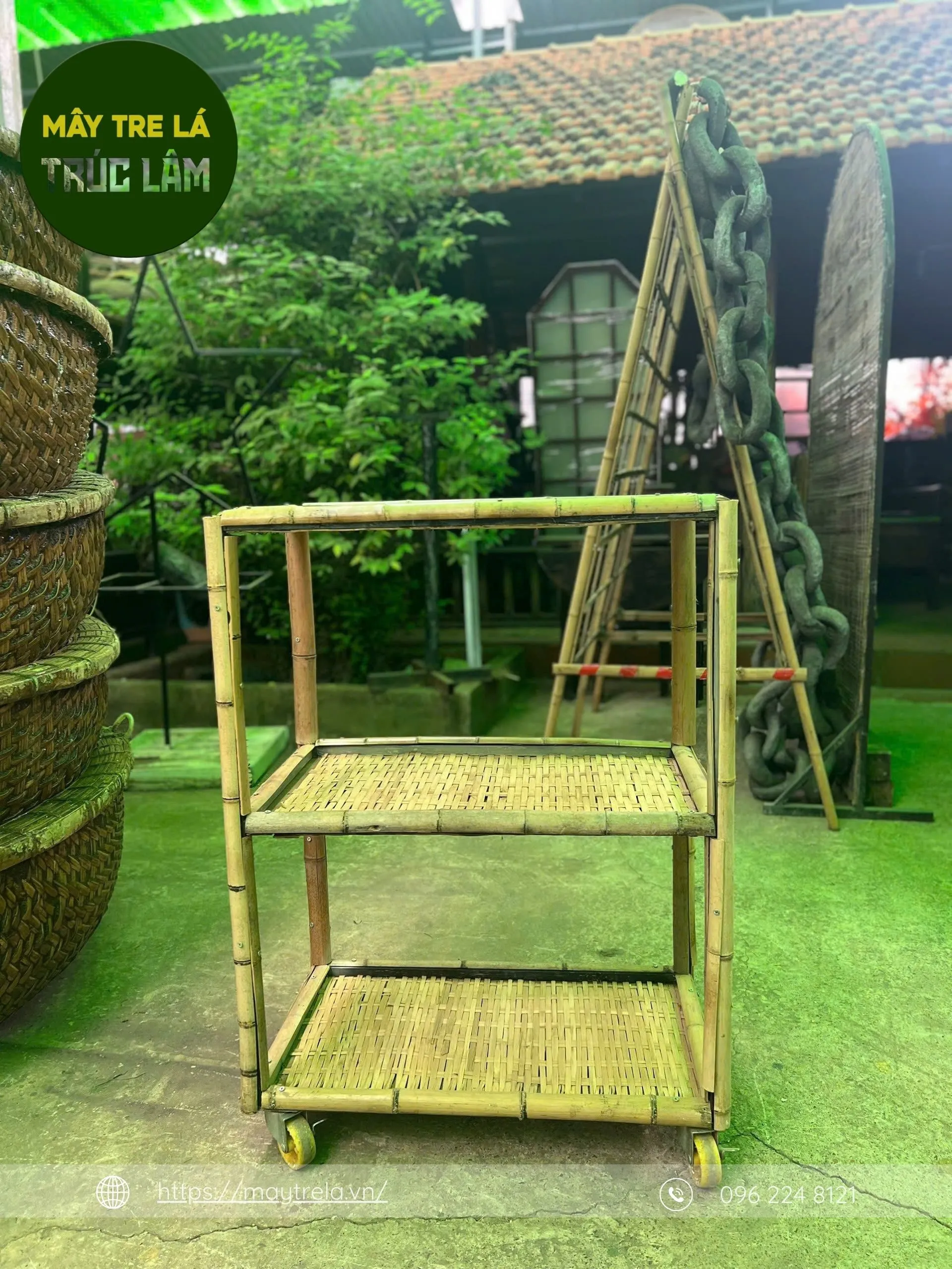 KỆ TRE 3 TẦNG - CÓ BÁNH XE ĐẨY